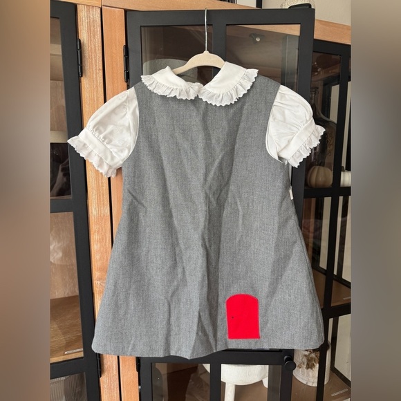 Vintage 80s toddler dress chocolate soup appliqué embroidered house shift jumper - Picture 5 of 15